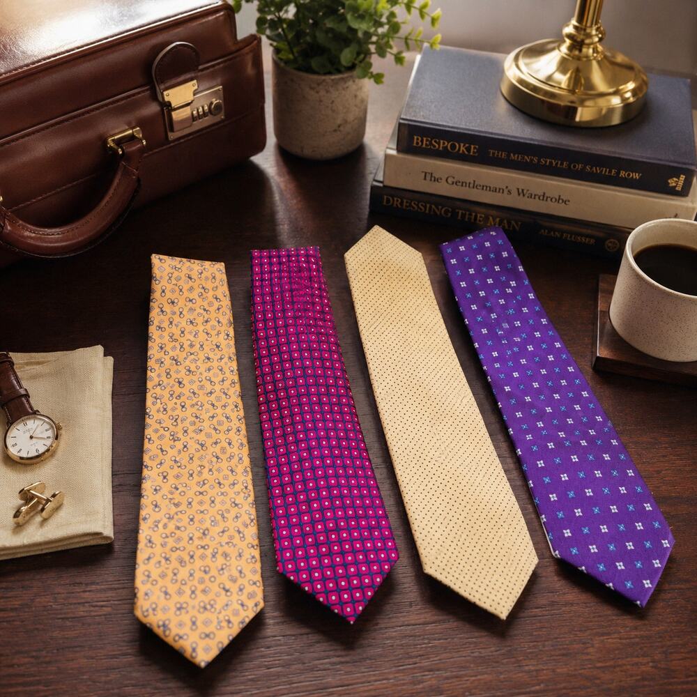Lot of 4 Brooks Brothers Makers Silk Neckties Blue Red Gold Purple Yellow USA